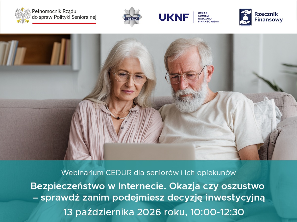 Ikona do artykułu: Zaproszenie na webinarium „Bezpieczeństwo w Internecie. Okazja czy oszustwo – sprawdź zanim podejmiesz decyzję inwestycyjną”